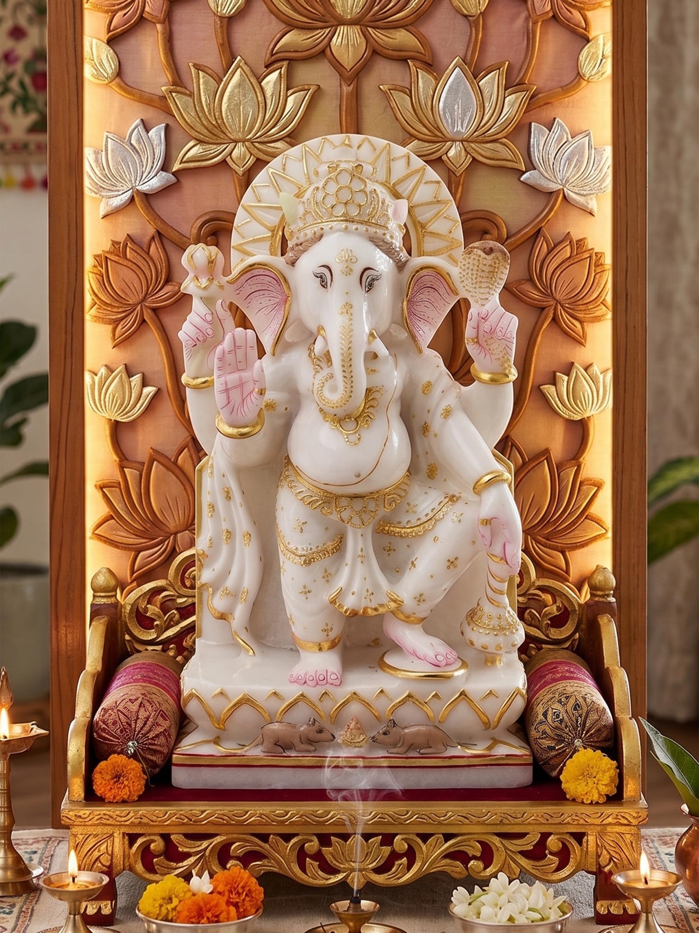 Ganesha Carved Marble Idol