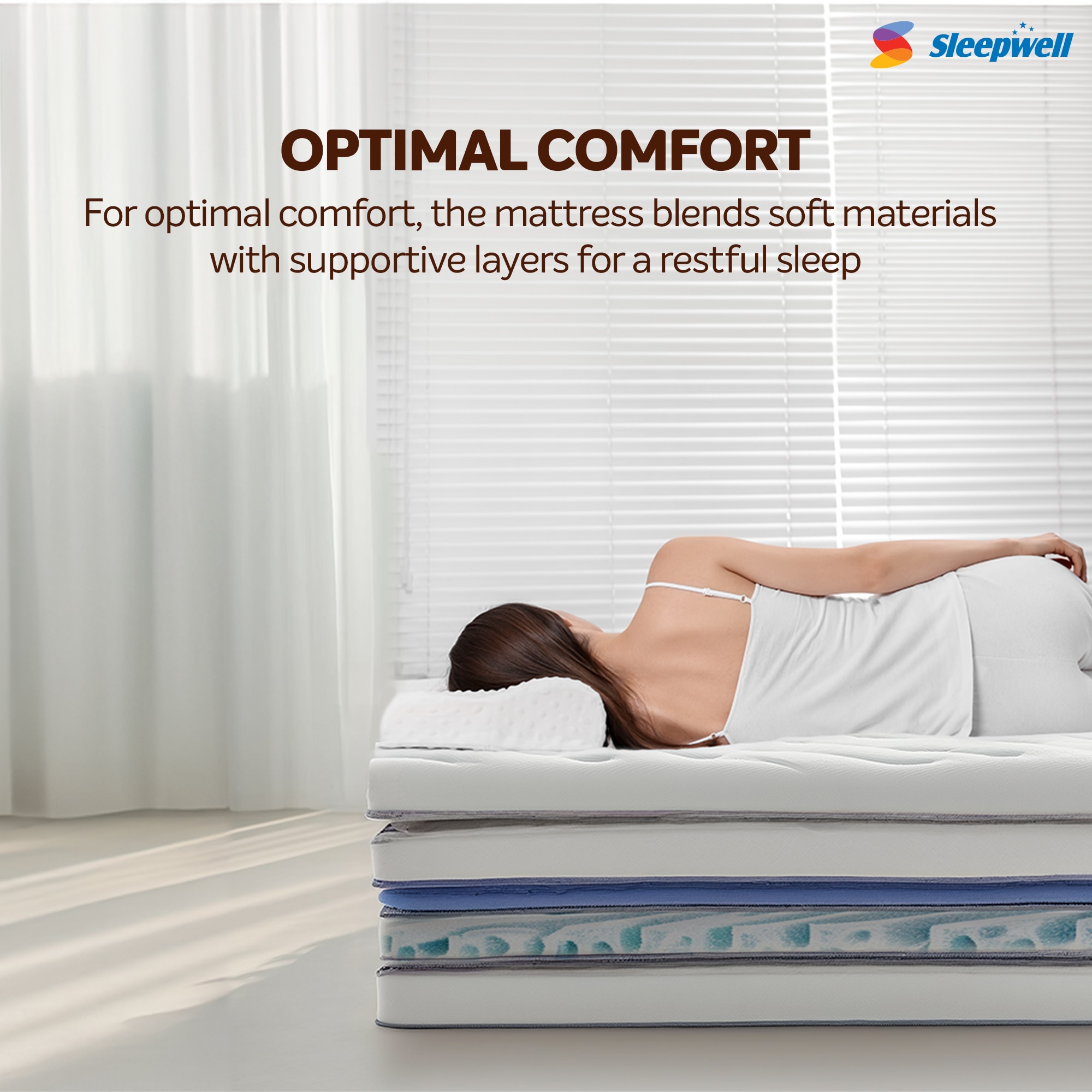 Sleepwell Pro Fitrest, Medium Firm 6 inch Queen High Resilience (HR) Foam Mattress (L x W: 75 inch x 60 inch)