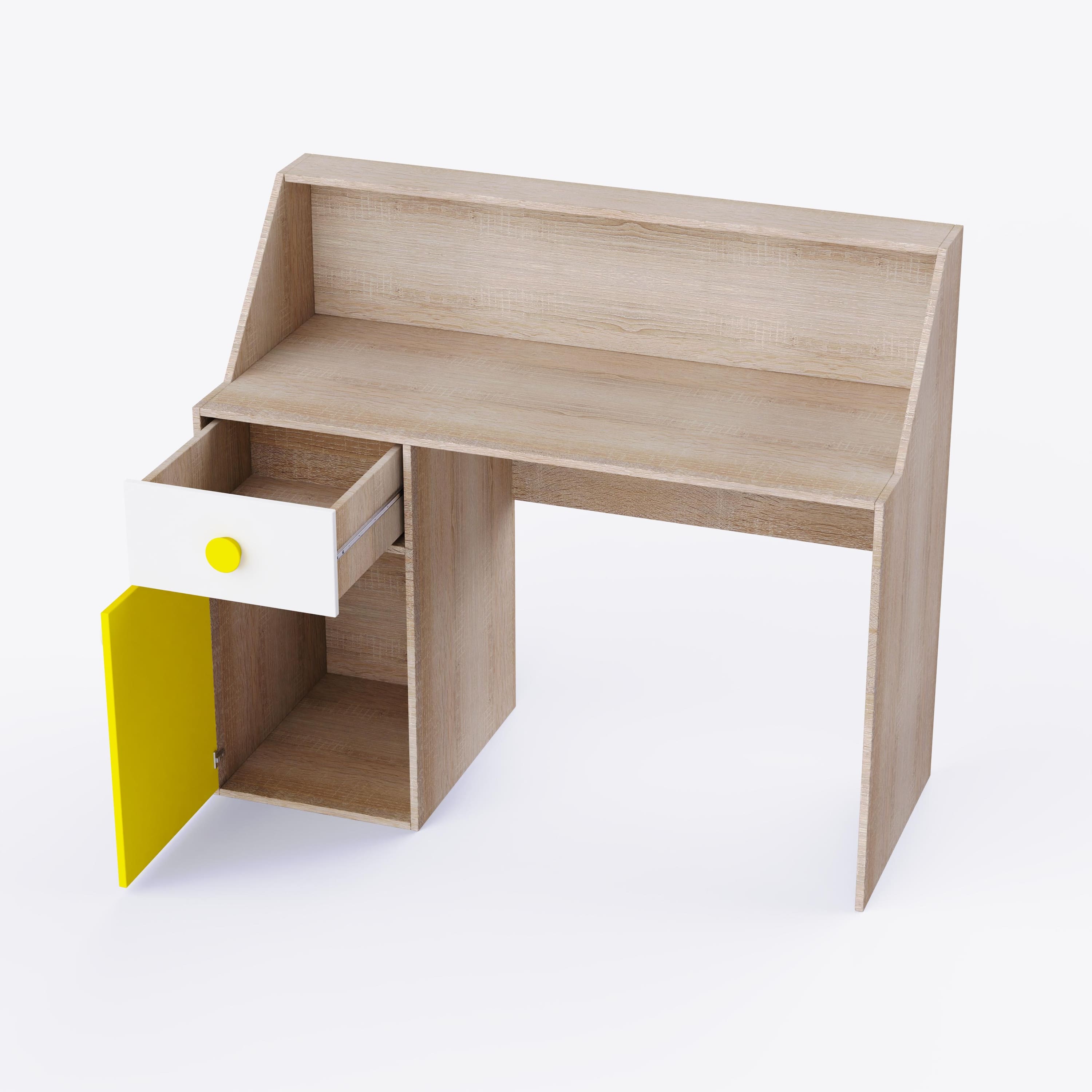 Elementary Study Table In Oak & Yellow Colour