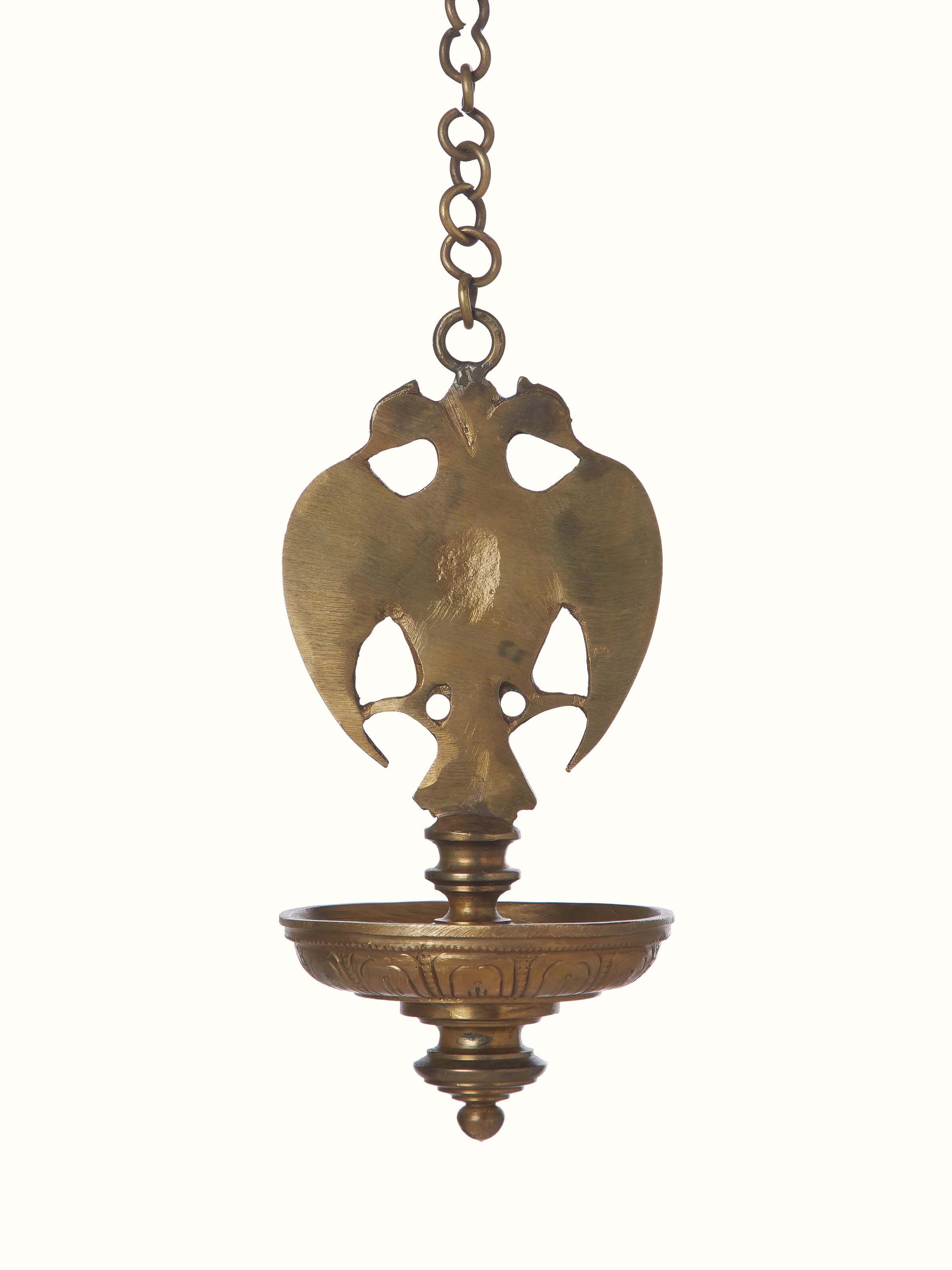 Back view of Polished Bronze-Cast Hanging Diya showcasing back details