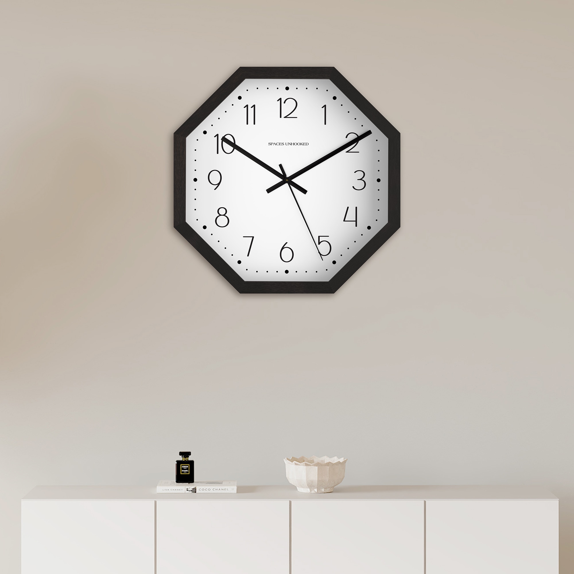 Old-School Charm Octagonal Wooden Wall Clock - Spaces Unhoooked