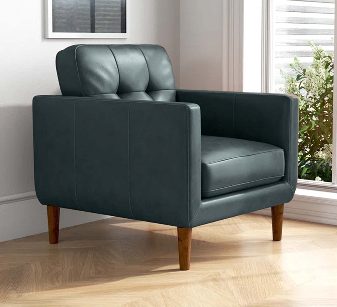 Shlok PU Leather Accent Chair in Grey - KURSIWALLAH