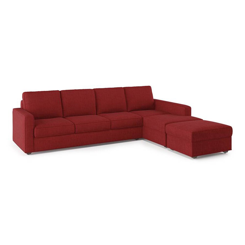 Apollo Sofa (Colour : Salsa Red, Cushion : Hard, Back Type : Regular, Seating Capacity : Right Aligned 3 Seater + Right Aligned Chaise + Ottoman)