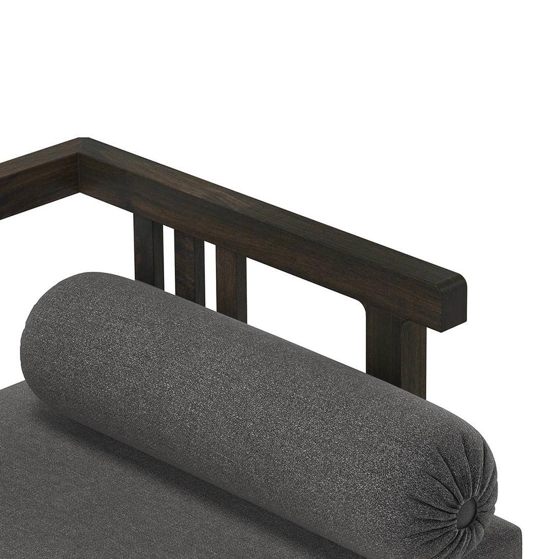 Milton Diwan in American Walnut Finish with Grey Fabric Colour