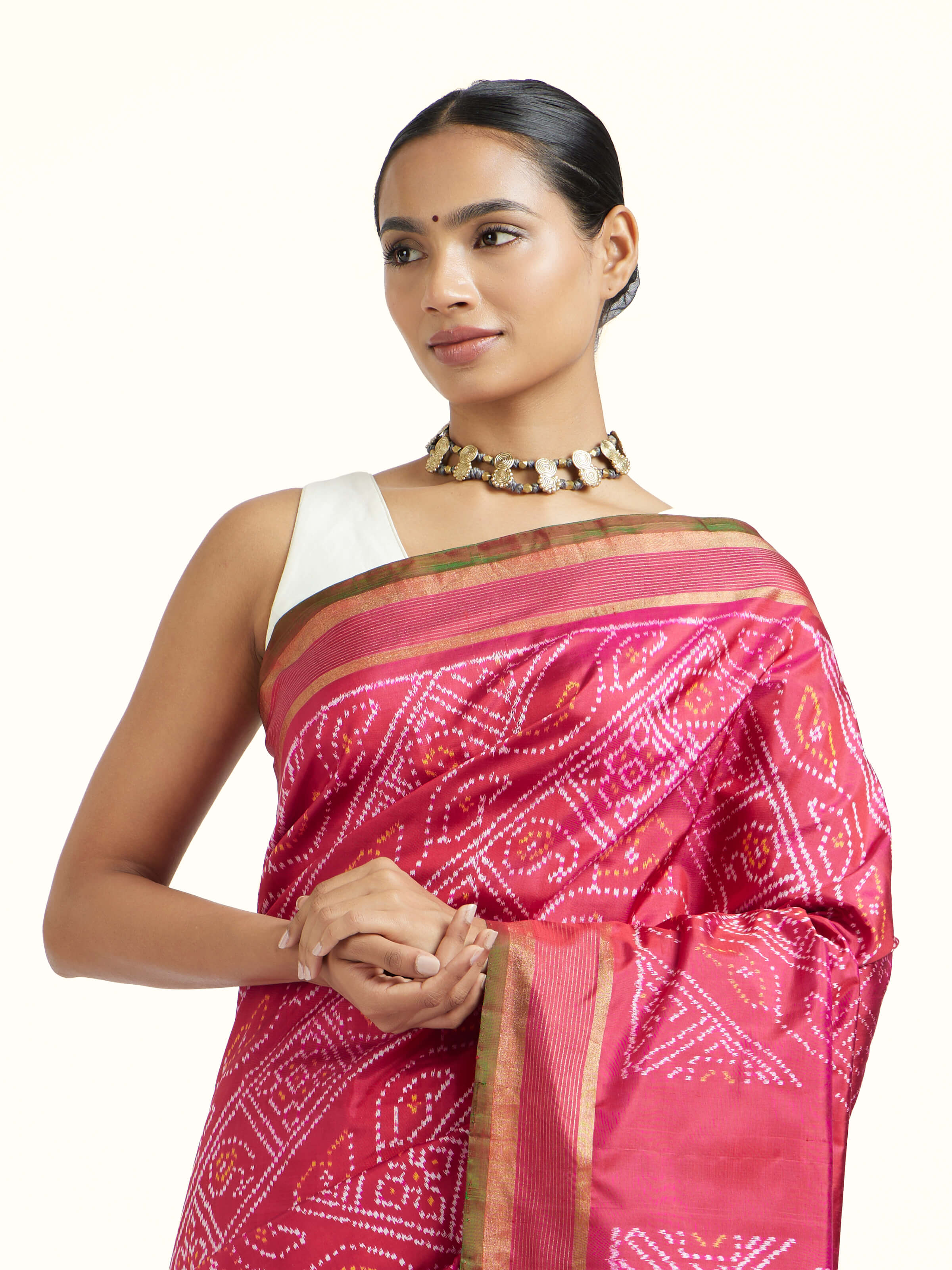 Red Silk Pochampally Single Ikat Saree