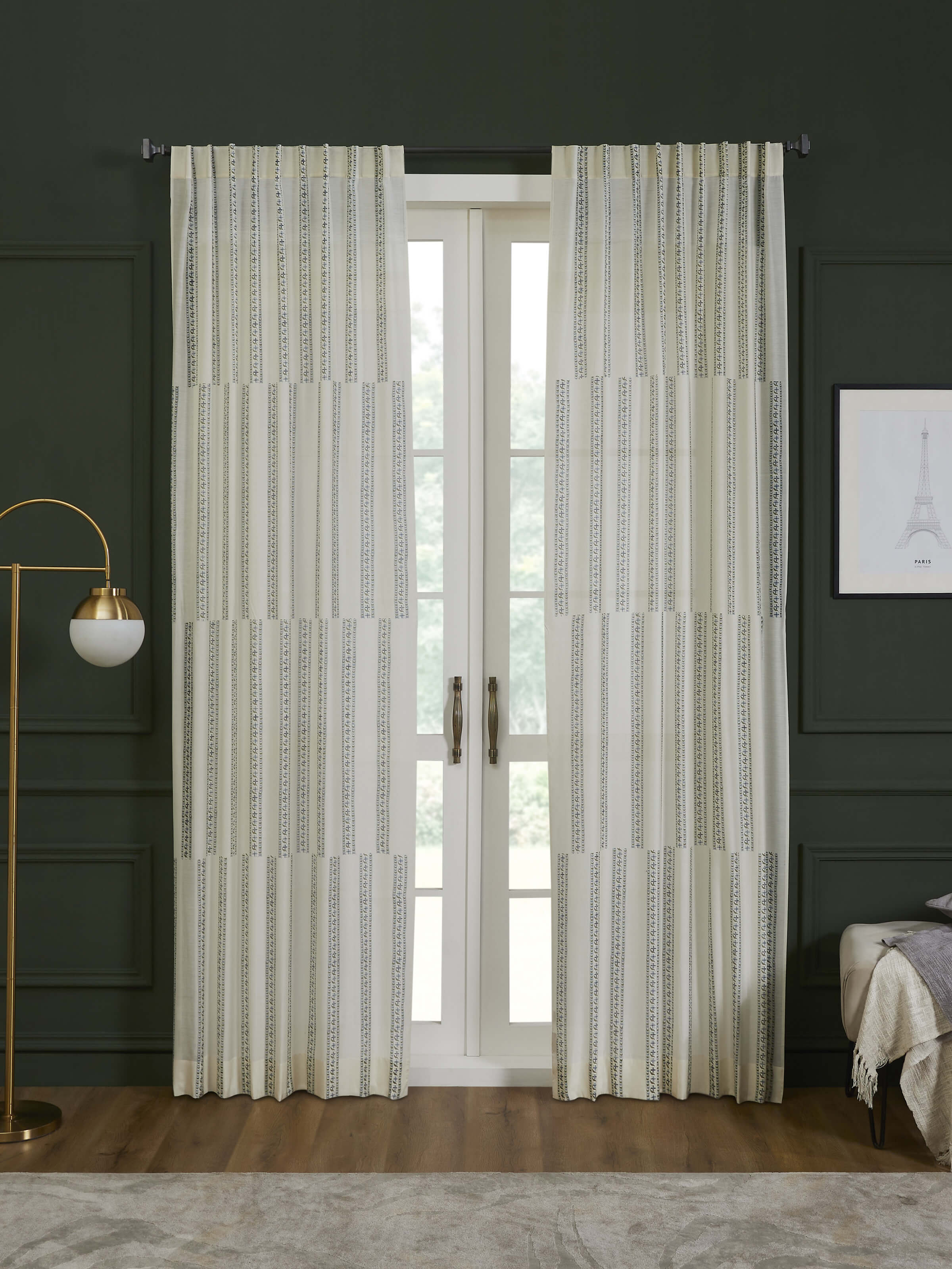 Aarunya Blue Floral Border Cotton Silk Sanganeri Hand Block Printed Sheer Curtain (9 Ft)