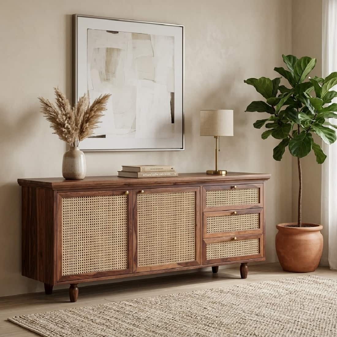 Ratan Solid Wood 2 Door Sideboard In Teak Finish - Demiwall