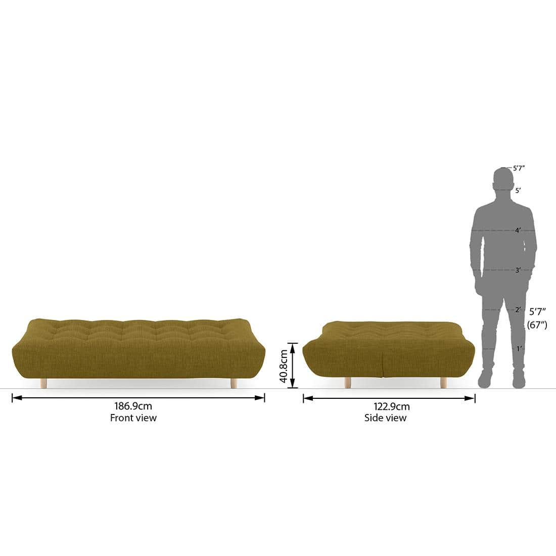 Palermo 3 Seater Click Clack Sofa cum Bed In Olive Green Colour