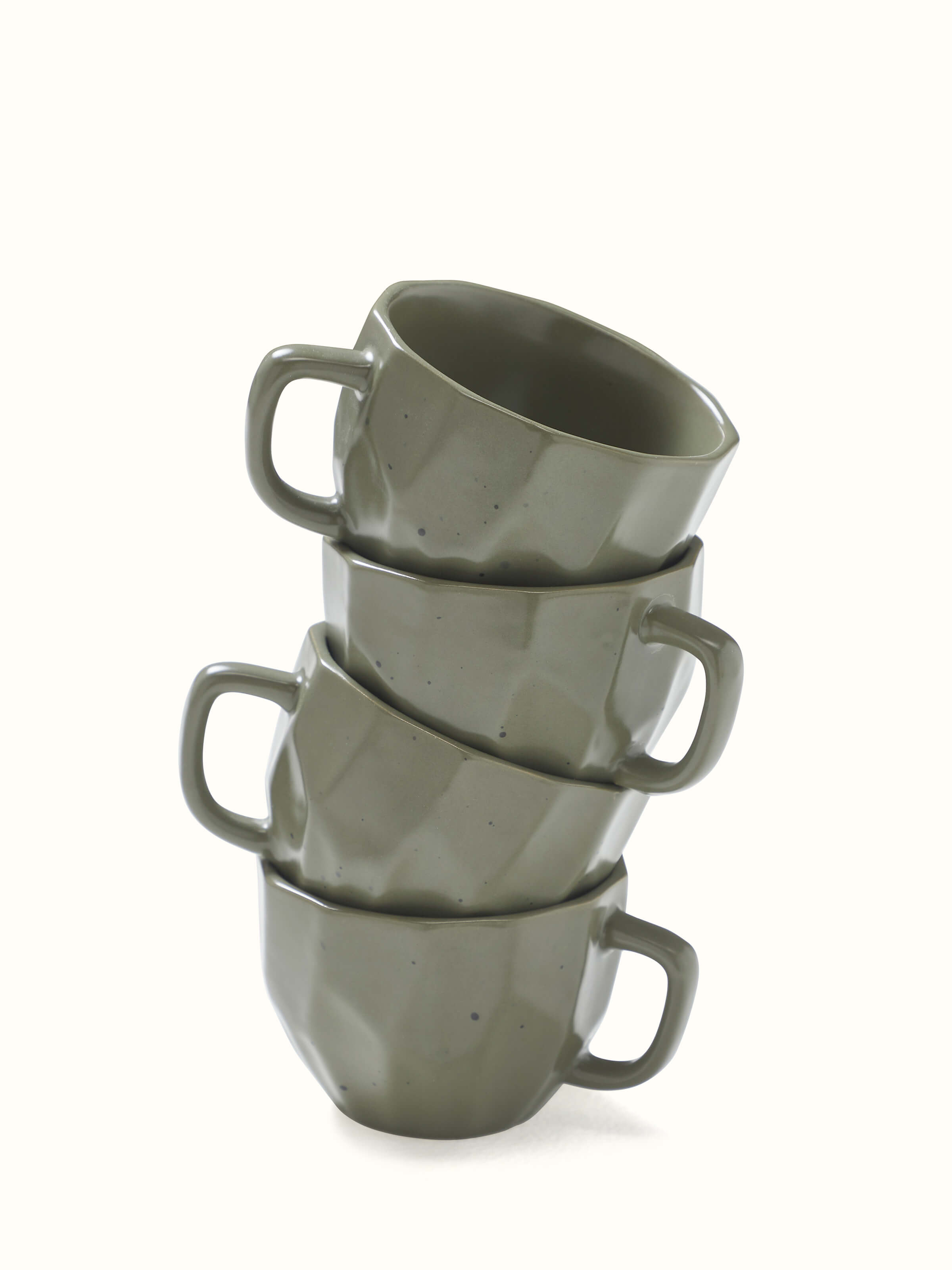 Front view of Khurja pottery ceramic coffee mugs in green (4 pcs) highlighting the vibrant color and traditional design