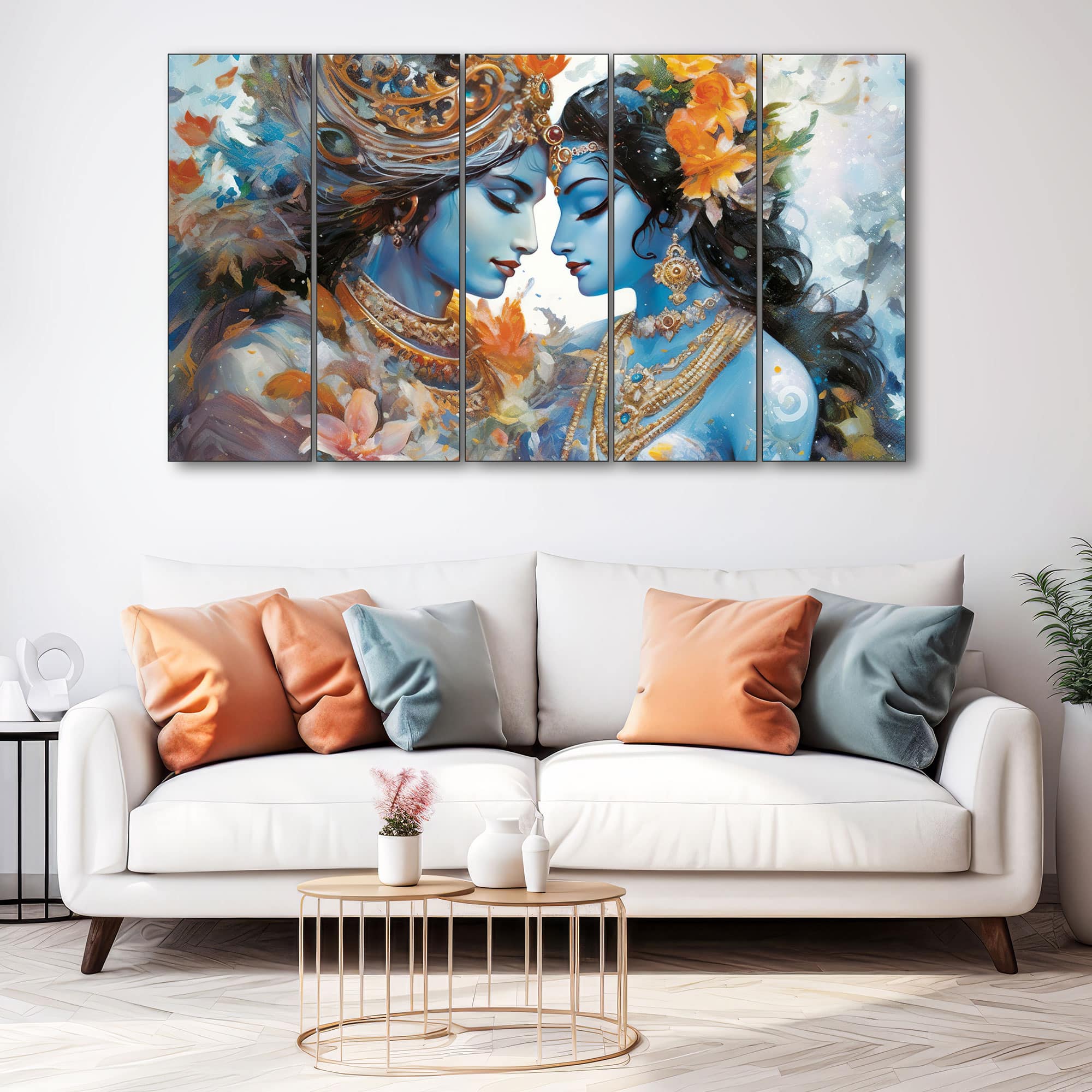 The Castle Decor Premium Radha Krishna Wall Art Wooden Framed Digital Painting 27x48 Inch (Style 2) - The Castle Decor