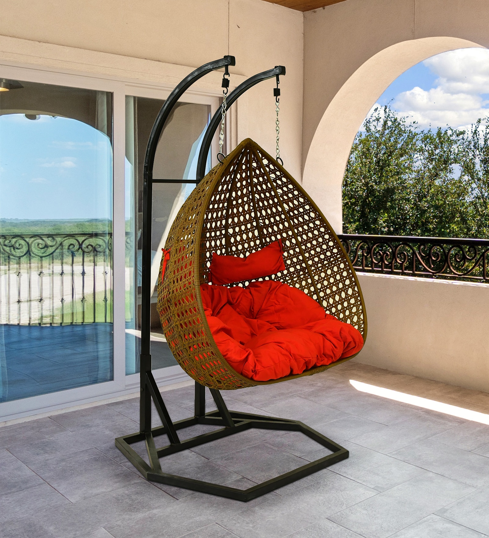 Zermatt Wicker Swing In Beige And Brown Color - Outkraft