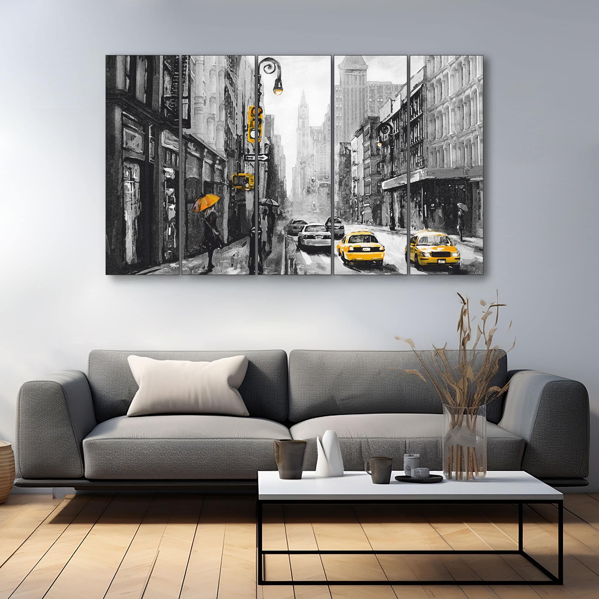 The Castle Decor Abstract Retro City Wall Art Set of 5 27x48 Inch - The Castle Decor