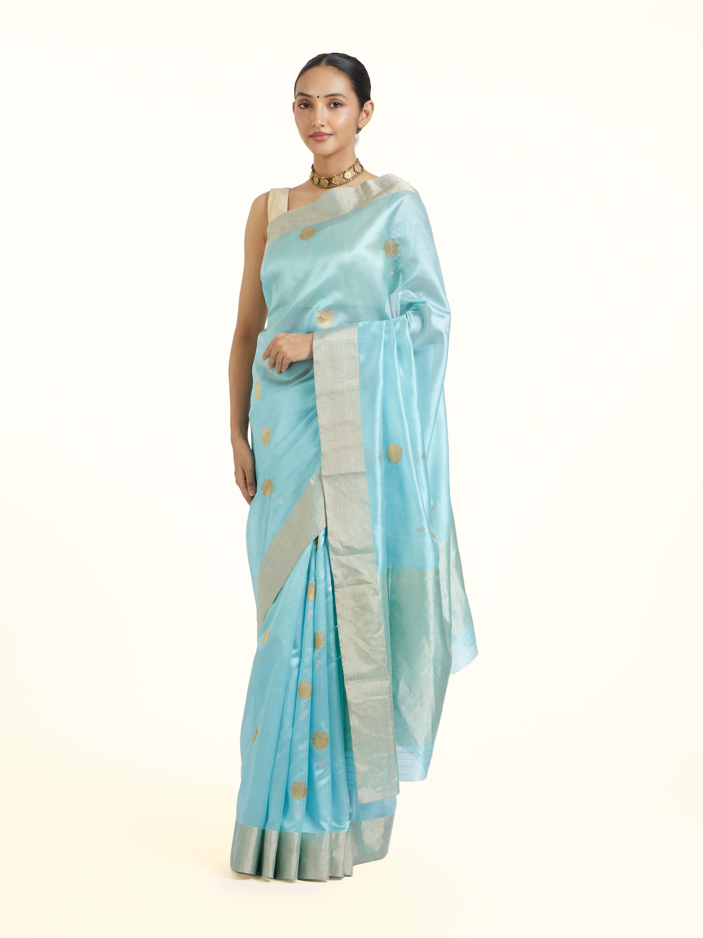Teal Chanderi Pattu Saree