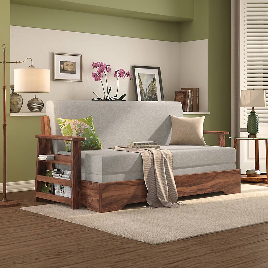 Mahim 3 Seater Sofa cum Bed in Vapour Gery Colour With Storage