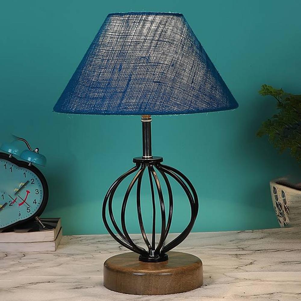 Haven Turquoise Jute Table lamp with Wood & Iron Base