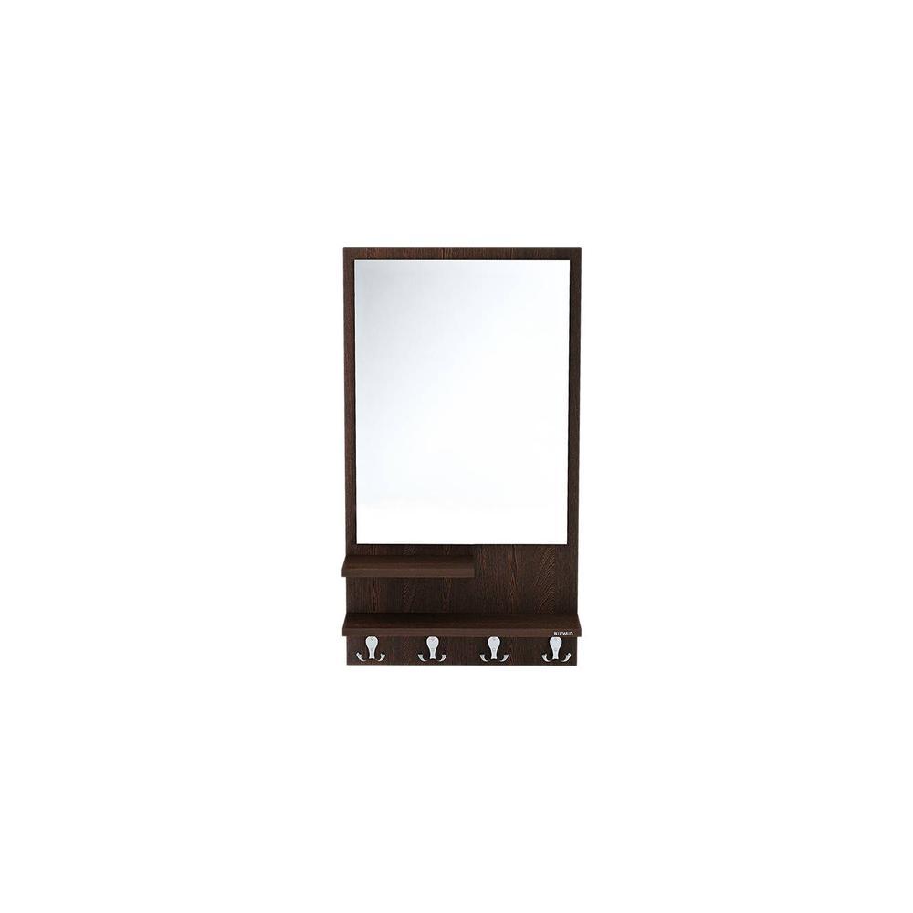 Rico Engineered Wood Wall Mount Dressing Table Mirror with Shelves & Hooks (Wenge)