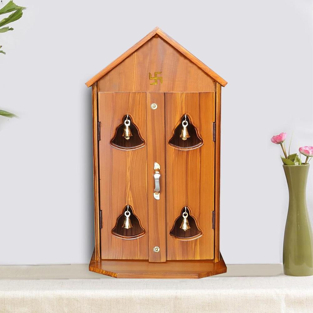 shravya engineered wood prayer unit in teak finish