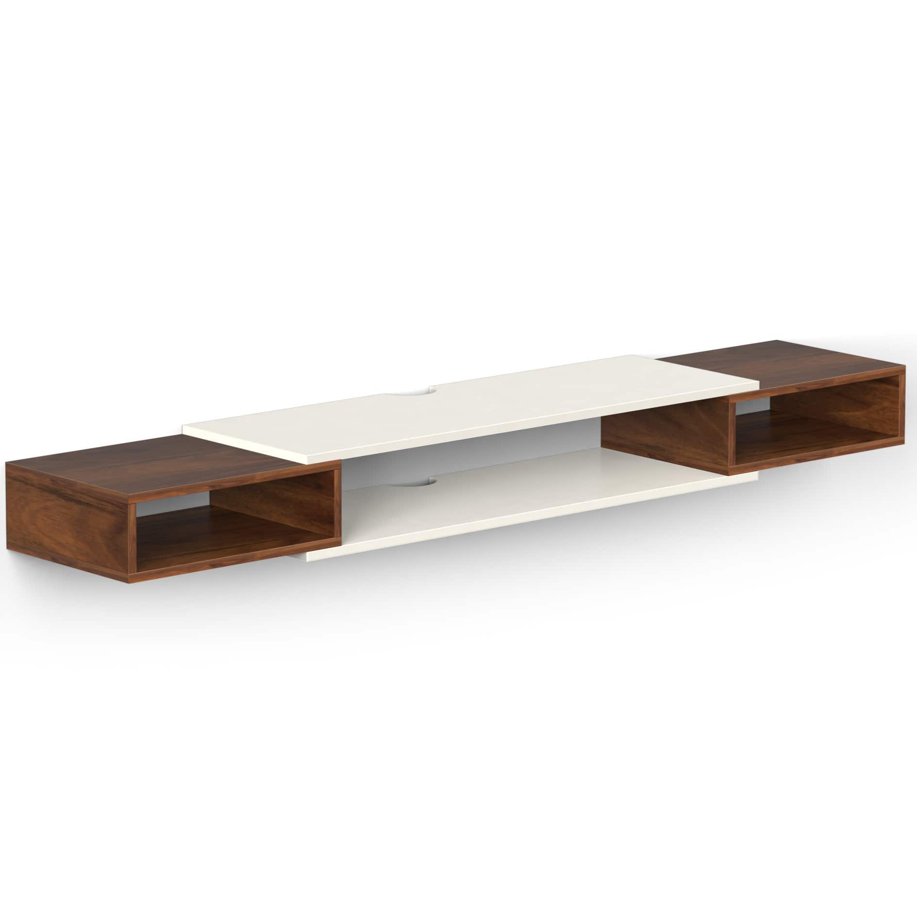 BLUEWUD Toska Engineering Wood Wall Mount TV Entertainment Unit Set Top Box Stand/TV Cabinet Panels with Shelves for Books & D�cor Display Unit, Ideal for 42� (Toska Large, Brown Maple & Beige)