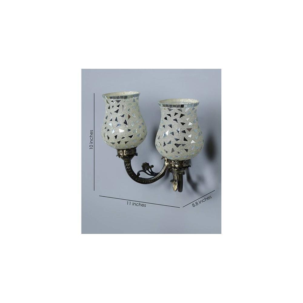 Riley Antique Metal Double Wall Mounted Lamp with Multicolor Mosaic Glass