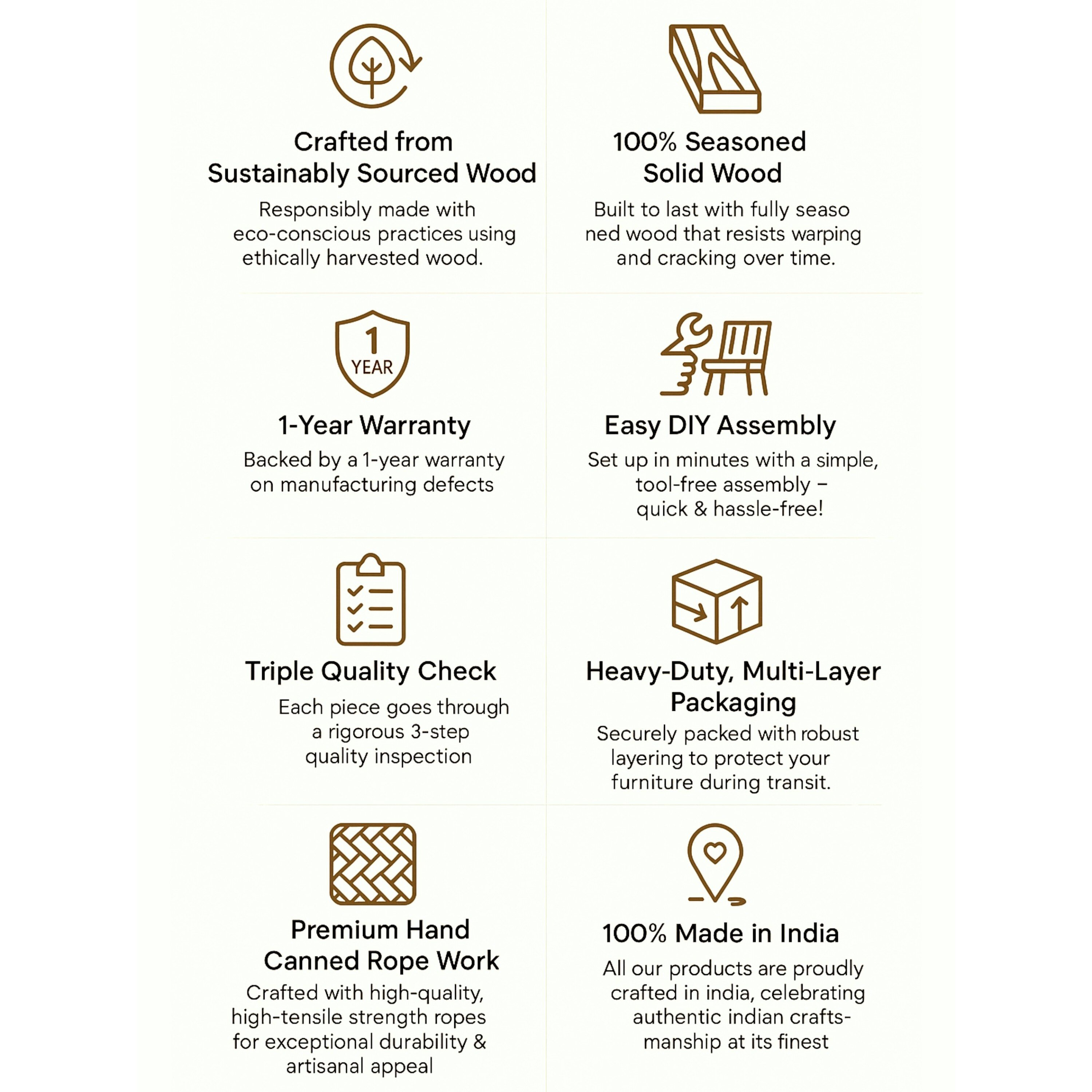 Riaza Solid Wood Maachi Foot Stool in Brown & White Check Canning