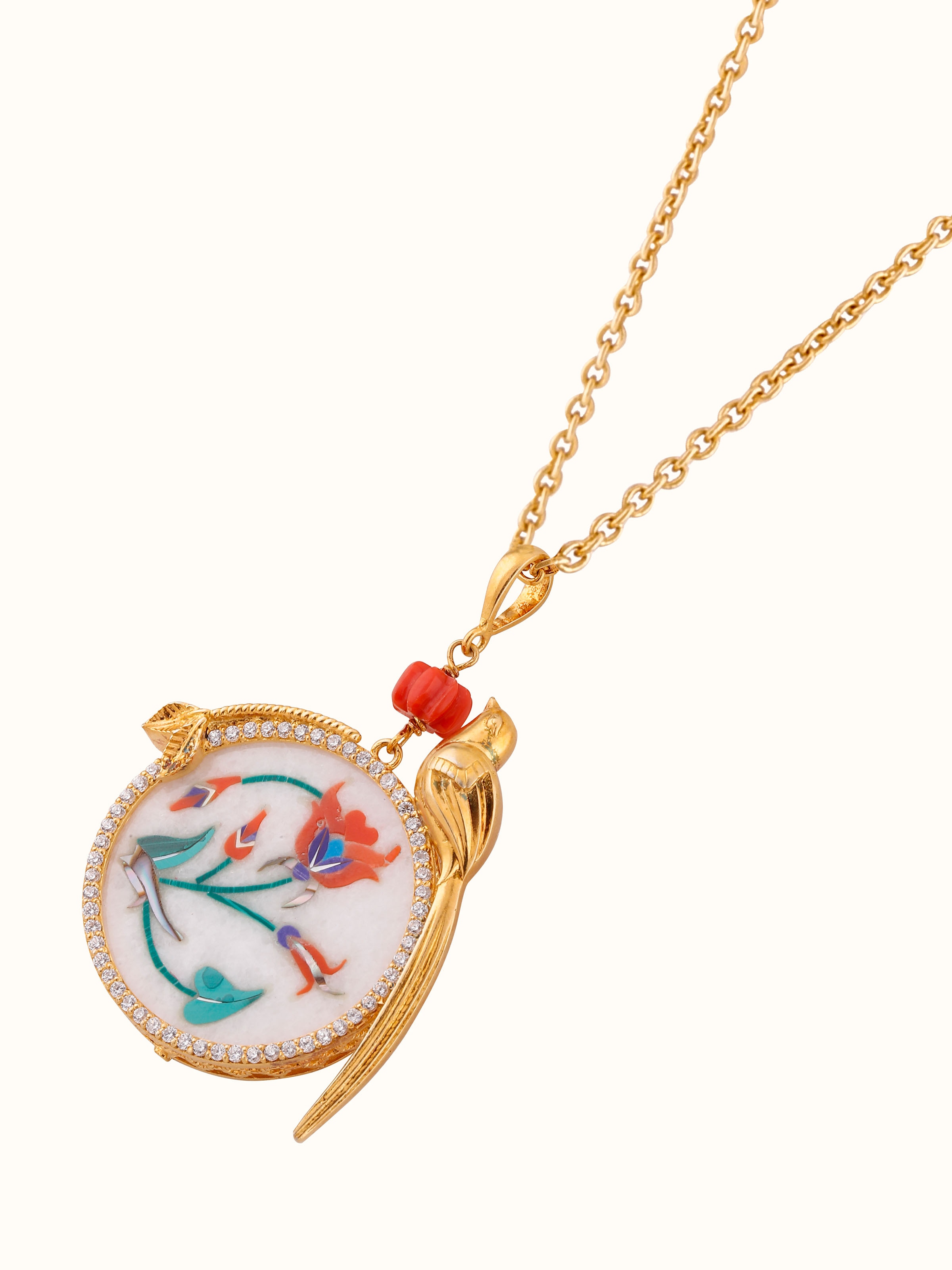 Overhead view of Parchinkari silver pendant and chain showing layout and craftsmanship.