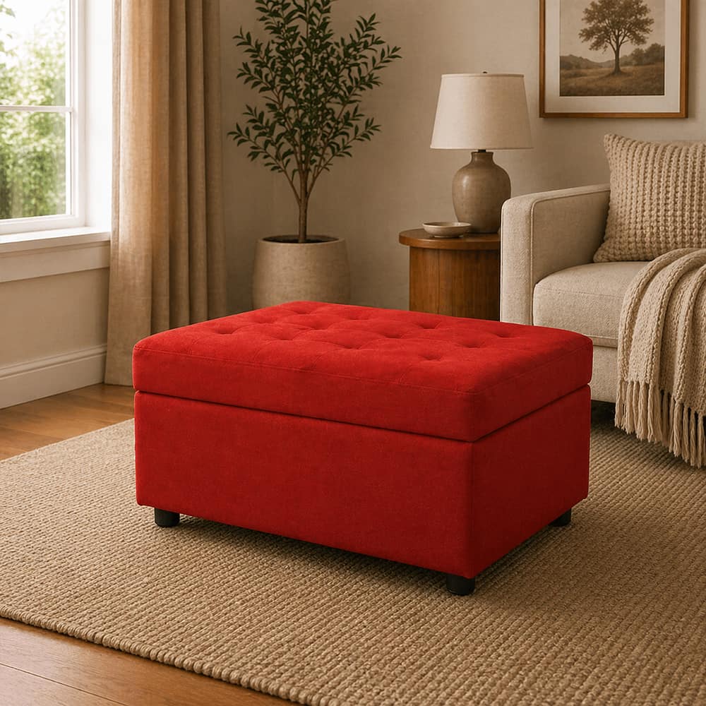 Doe Buck Modern Tufted Storage Ottoman Bench in Red Colour - Doe Buck