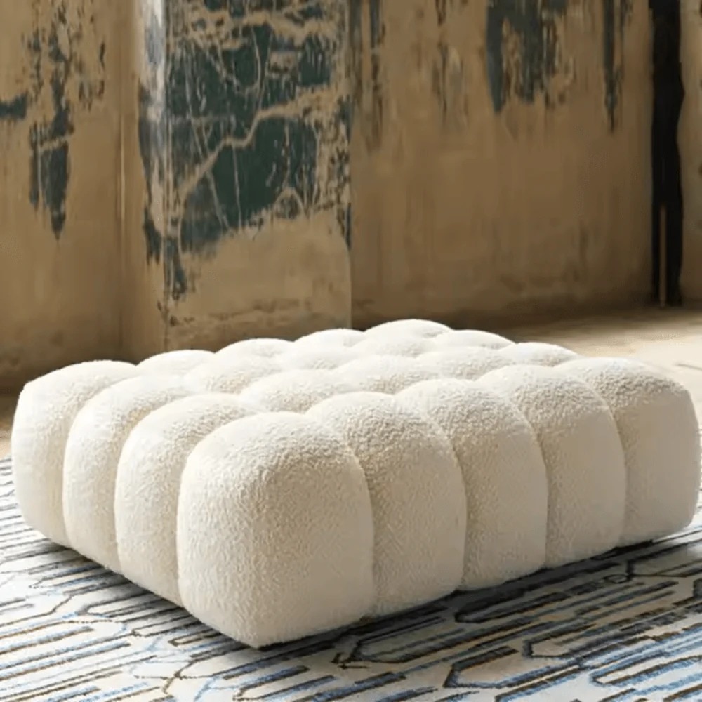 Wooden Twist Laruz Modern Tufted Design Footrest Pouf And Ottoman Bench in White Colour - Wooden Twist