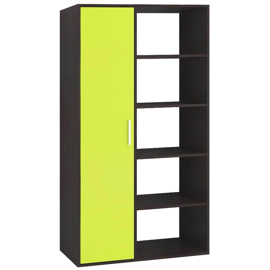 Nikola Large Crockery cum Bookshelf and Divider Unit in Antique Ebony Lime Yellow Colour