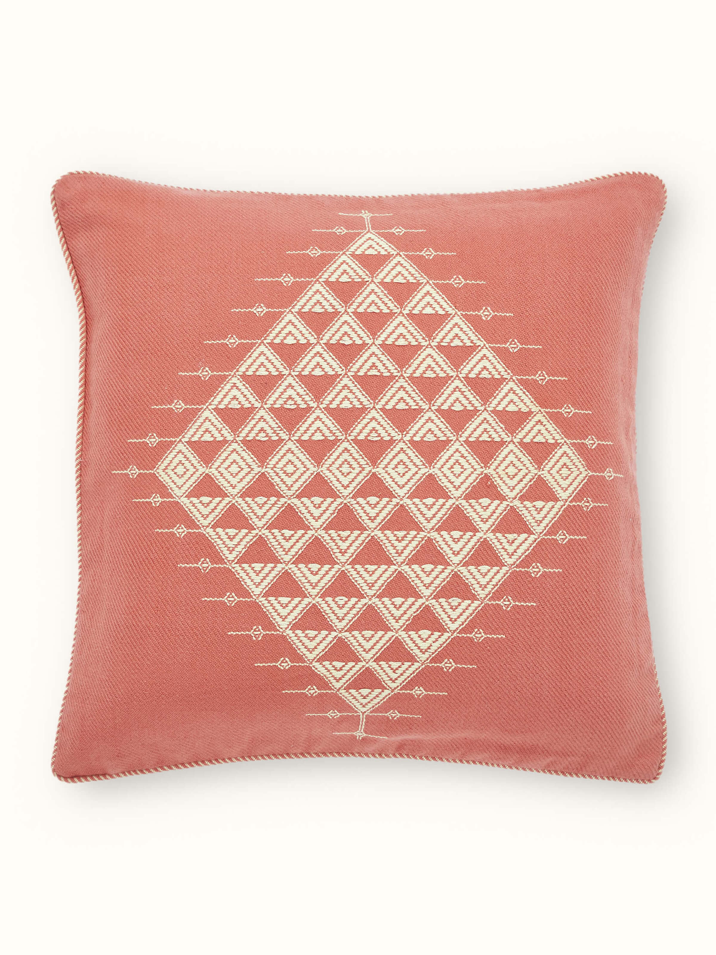 Godna Peach Diamond Cotton Handwoven Pattu Cushion Cover