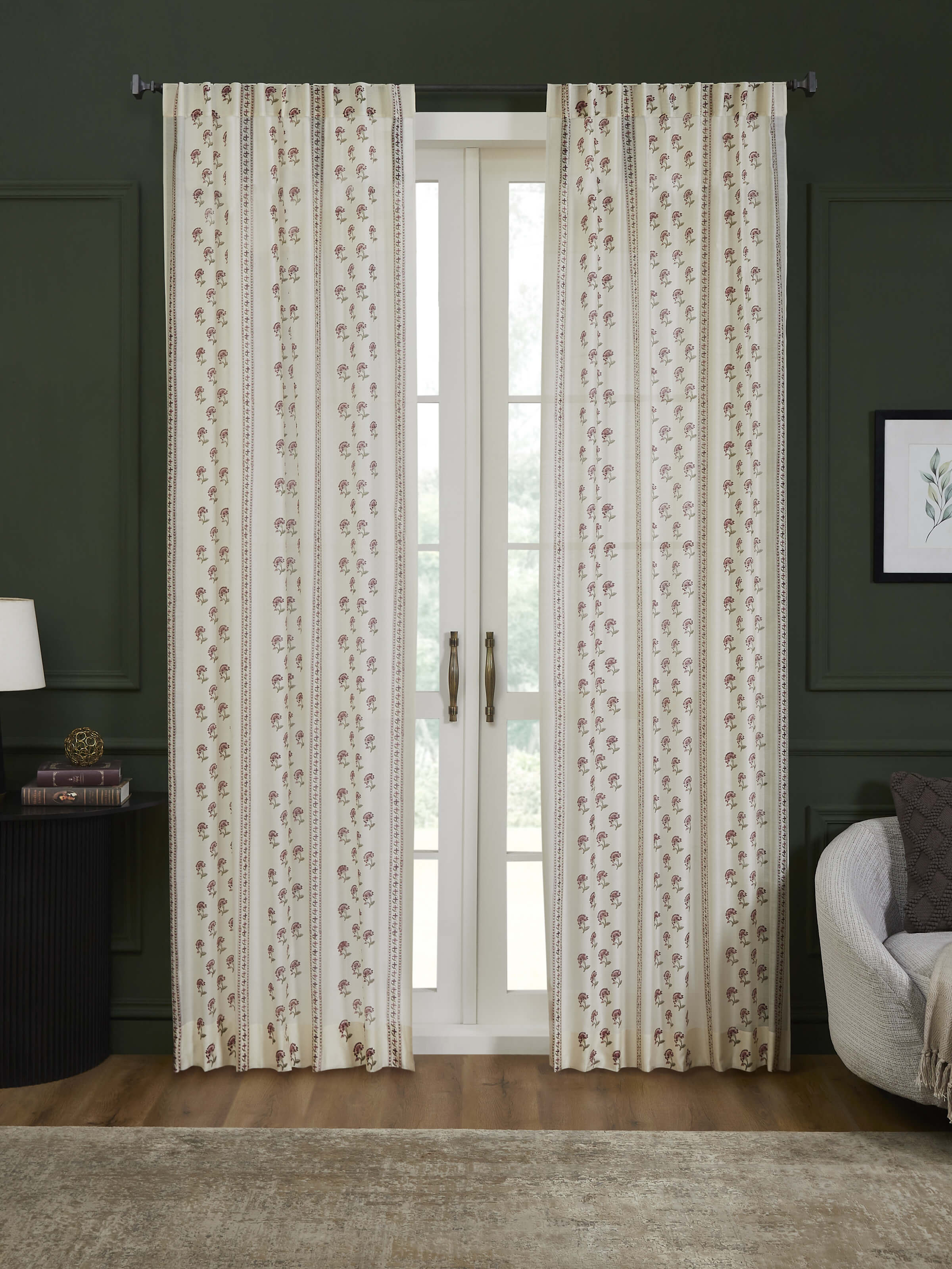 Aarunya Red Buta Cotton Silk Sanganeri Hand Block Printed Sheer Curtain (9 Ft)