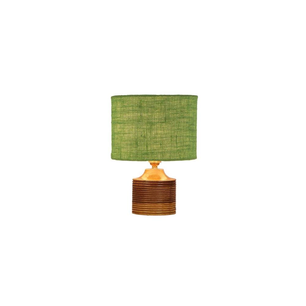 Thea Green Jute Table Lamp with Natural Wood Base
