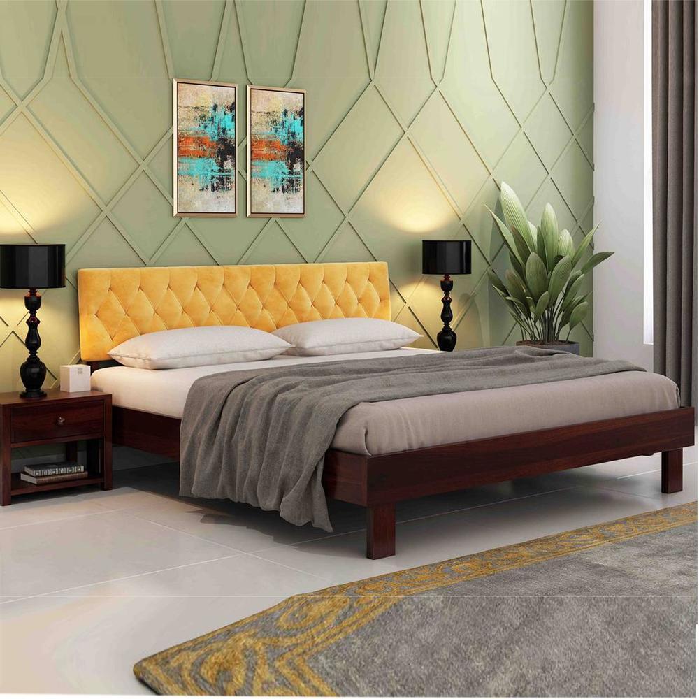 Davis Solid Wood Queen Size Non Storage Bed In Walnut Finish