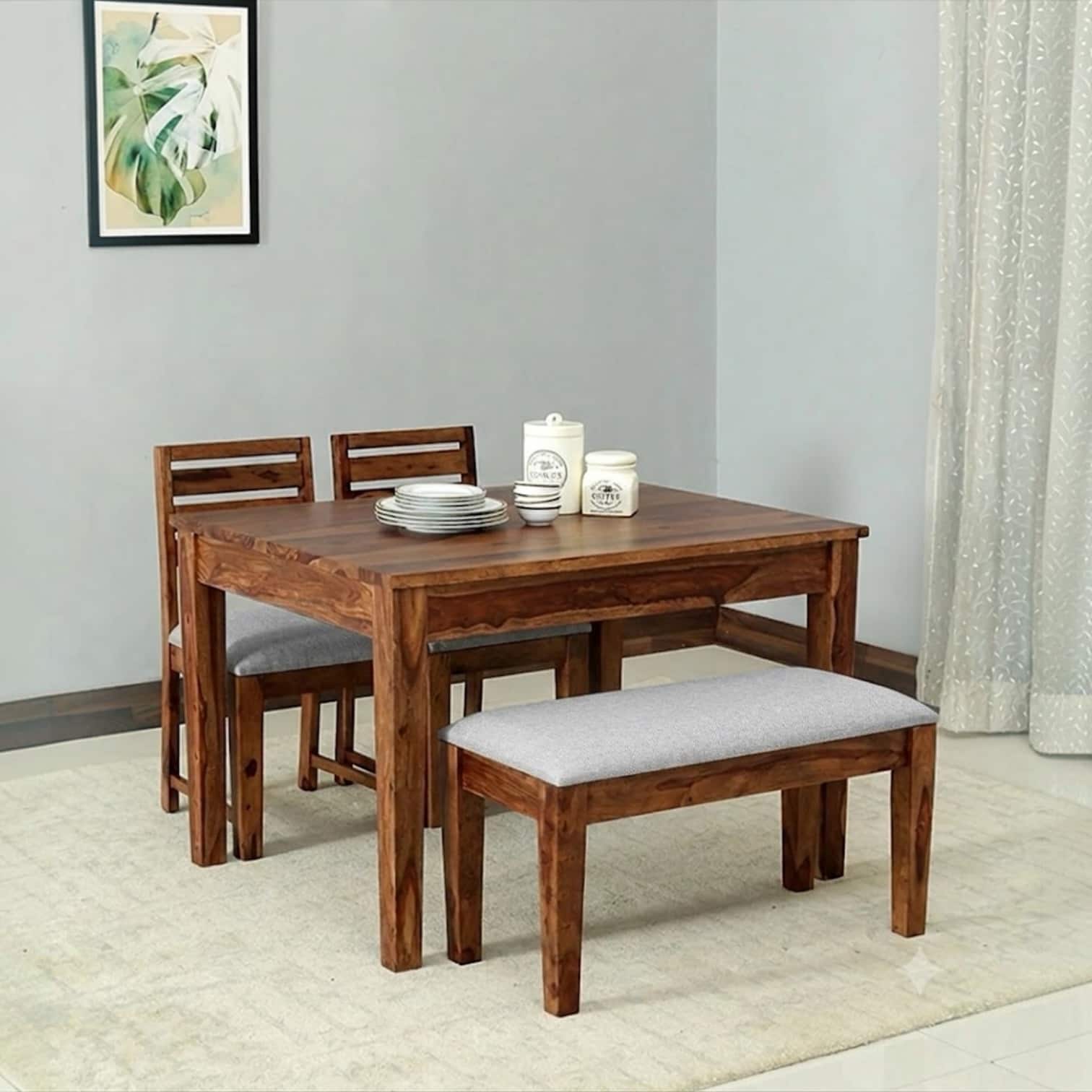 Arbor 4 Seater Dining Set with Cushioned Bench in Ice Blue Colour - Interior Valley
