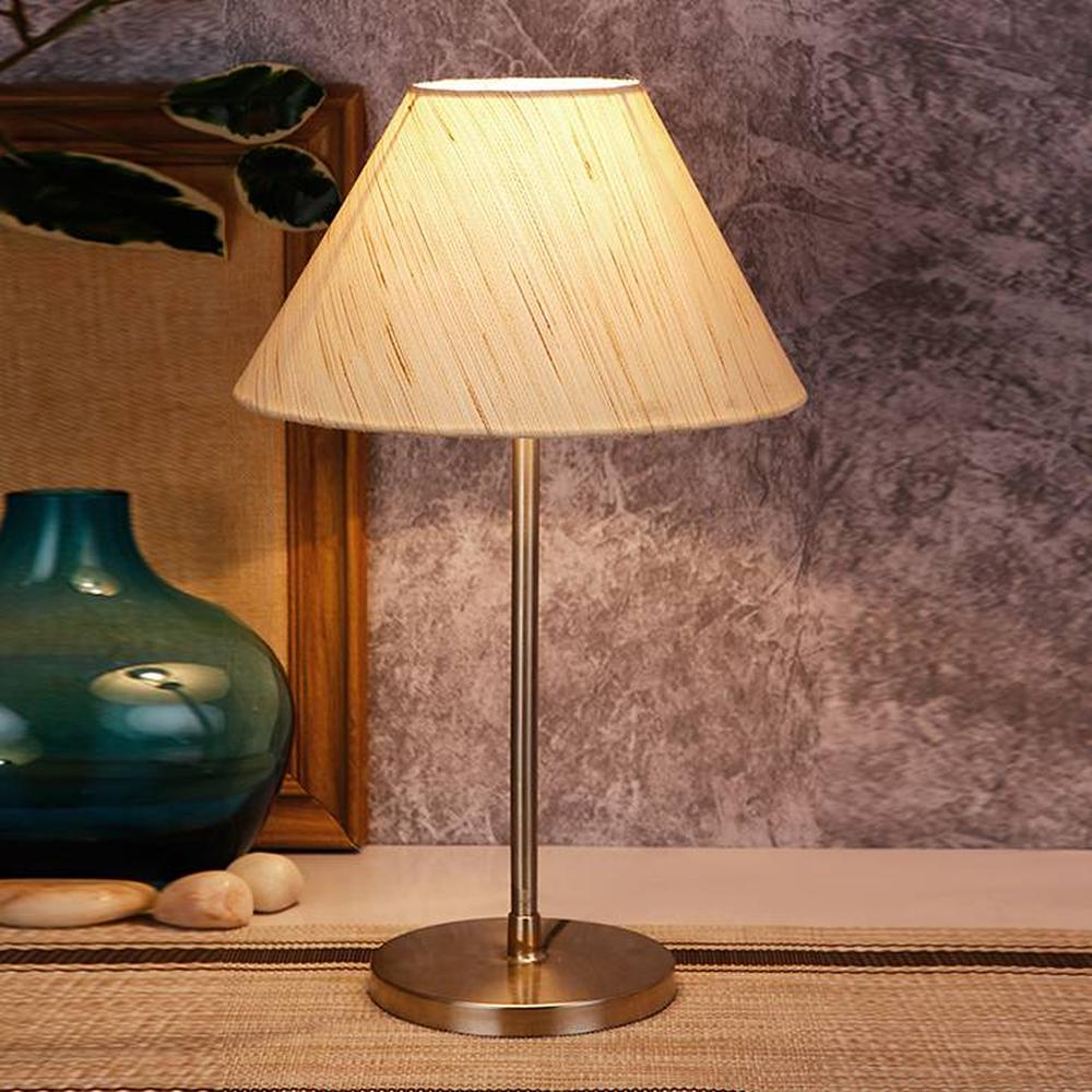 Gordon Off White Fabric Shade Table Lamp with Steel Steel Base