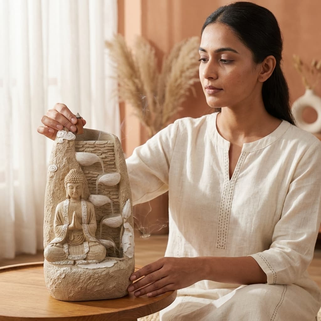 Water Fountain Ivory Serenity Buddha Water Fountain in Multicolor Colour - Vedas