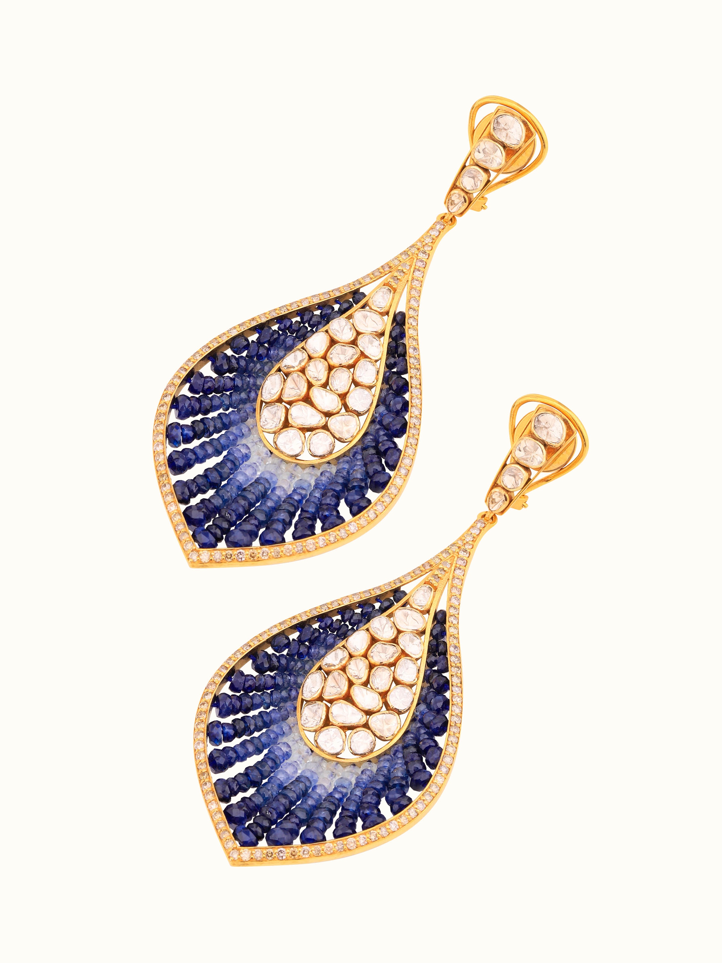 On-body view of Dank Polki 14 Karat Gold Drop Earrings — Swadesh