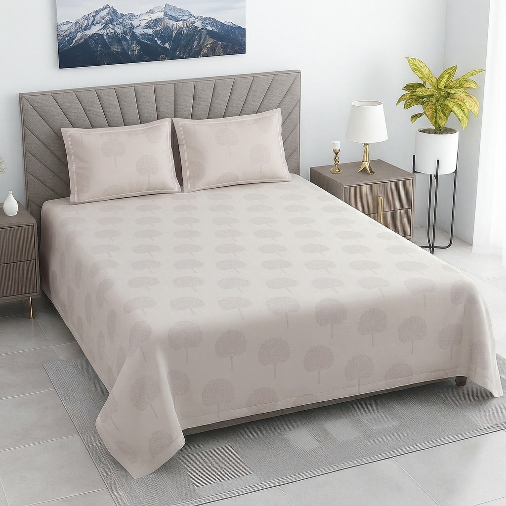 Niko Coffee Shade Solid Plain 500 TC Cotton Satin Flat Super King Size Bedsheet with 2 Pillow Covers – Threads - Threads