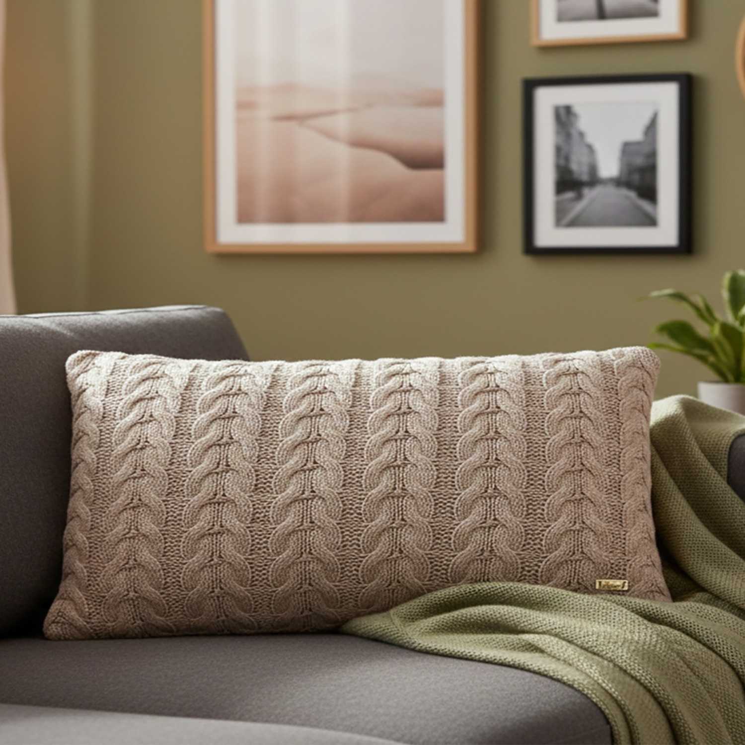 Colette Cloudy Grey Cotton Knitted Cushion Cover 12X20 Inches - Pluchi