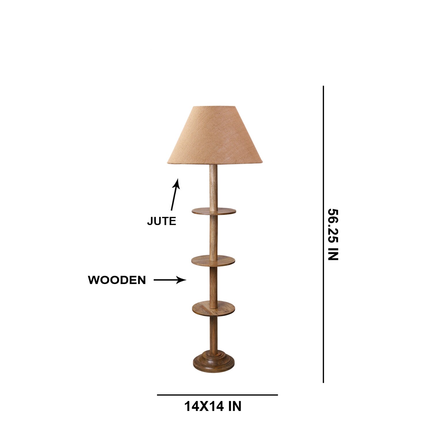 Devansh Shelf Wooden Floor Lamp