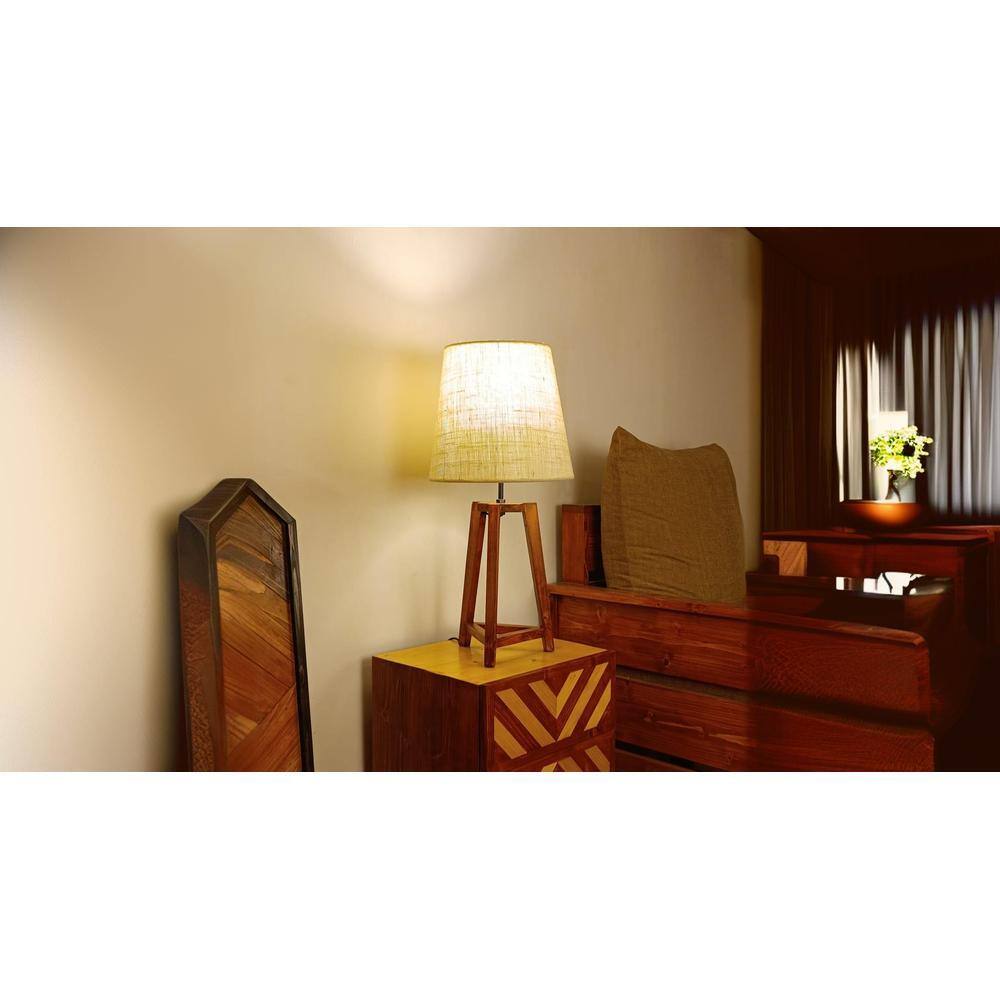Adrienne Brown Wooden Table Lamp with White Jute Lampshade
