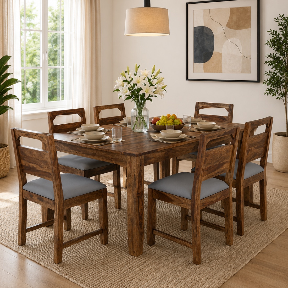 Tarragon 6 Seater Dining Set In Teak Finish