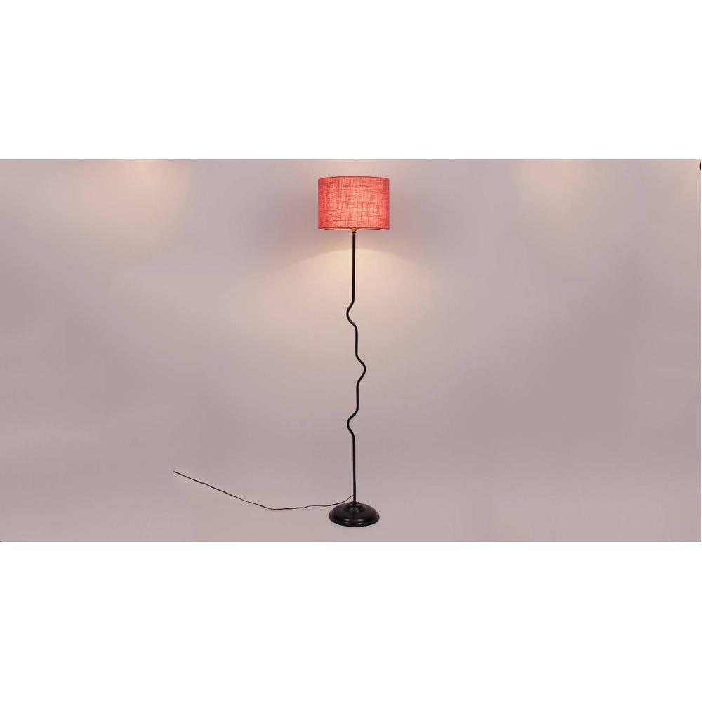 Wren Pink Natural Fiber Floor Lamp with Black Iron Base