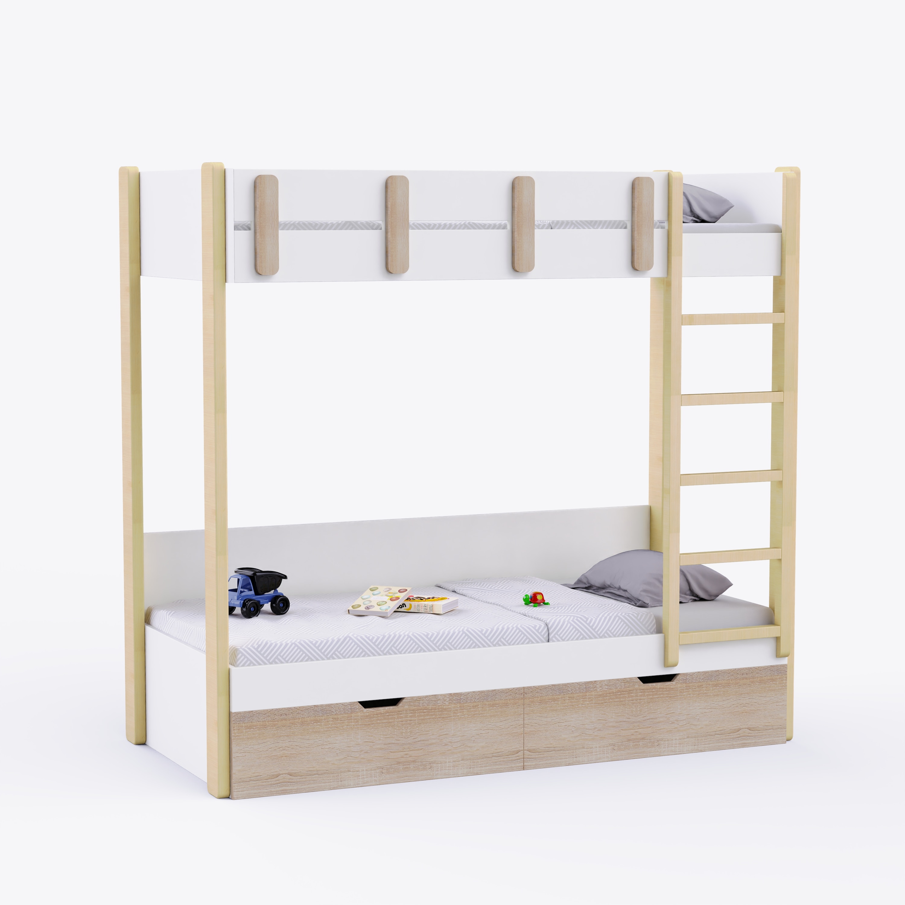 Pine Tree Single Size Bunk Bed In White & Oak Colour