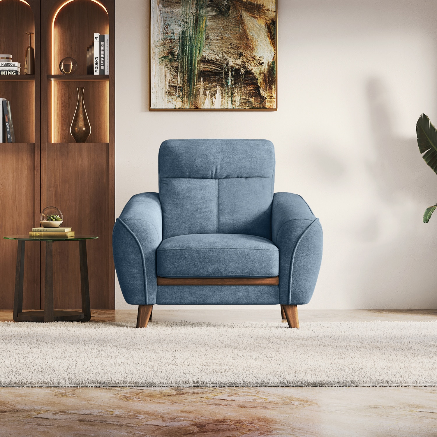 Ronan 1 Seater Fabric Sofa in Denim Blue Colour - Urban Ladder