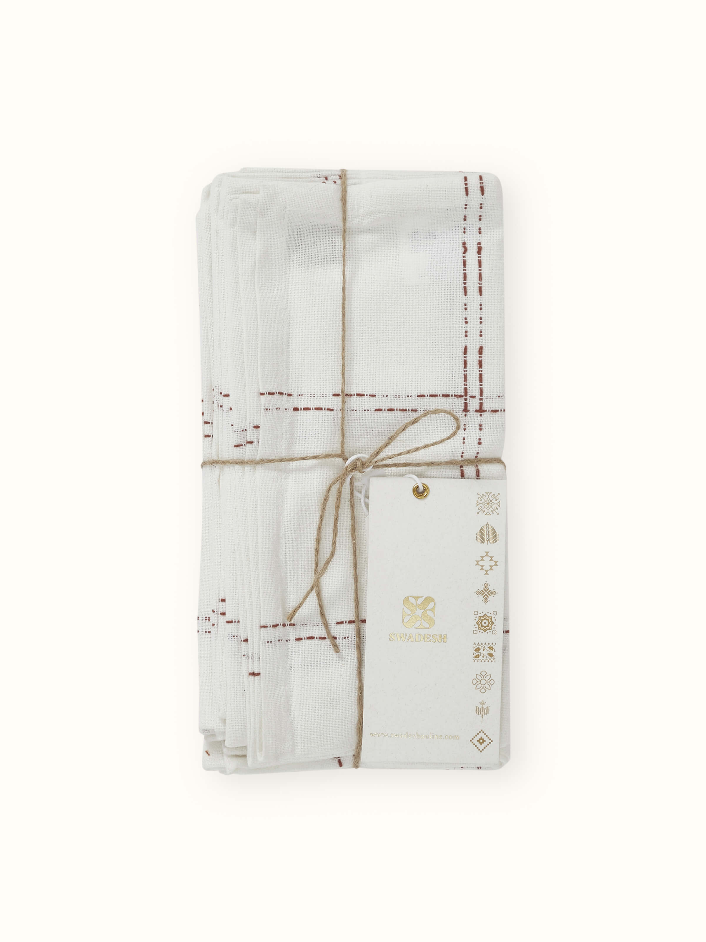 Vastav Rust Checks Cotton Handloom Dinner Napkins (6 Pcs)