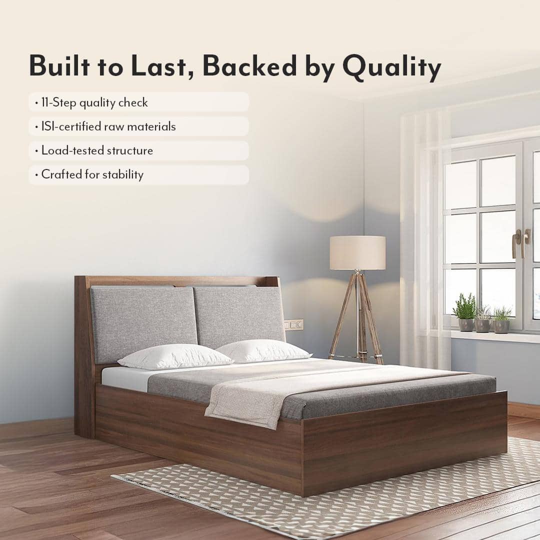 Tyra King Size Bed Box Storage In Classic Walnut Finish