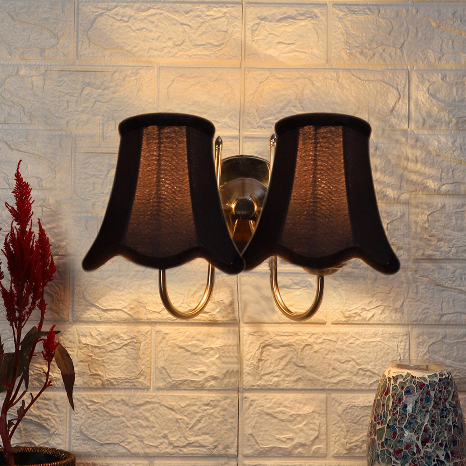 Devansh Dual Steel Metal  Wallmounted Lamp With Cotton Steel Metal  Shade