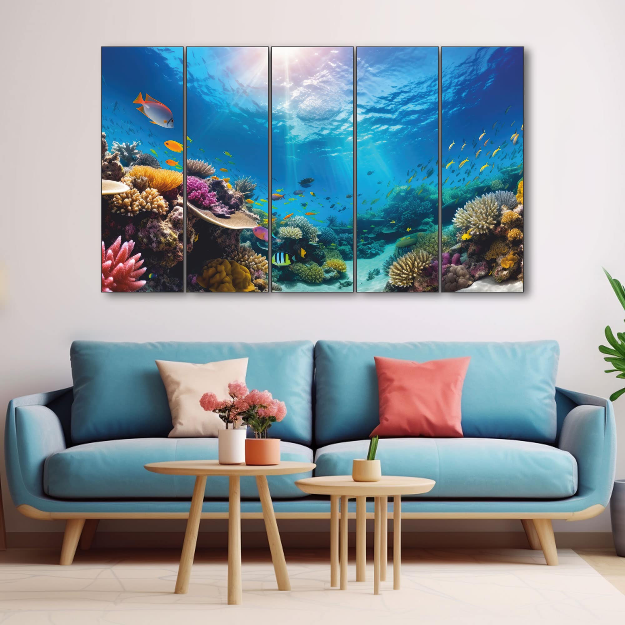 The Castle Decor Underwater Wall Art Set of 5 27x48 Inch - The Castle Decor