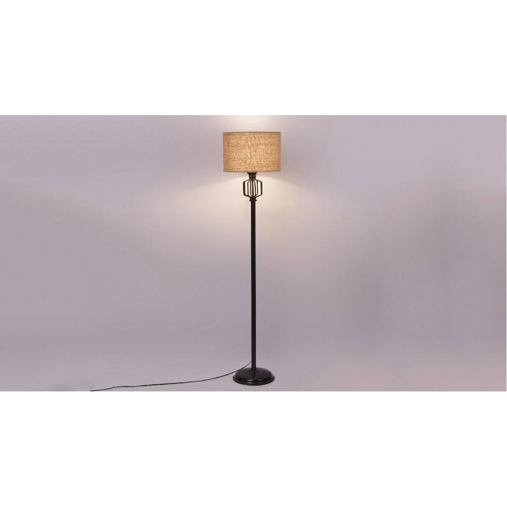 Jasmine Beige Natural Fiber Floor Lamp with Black Iron Base