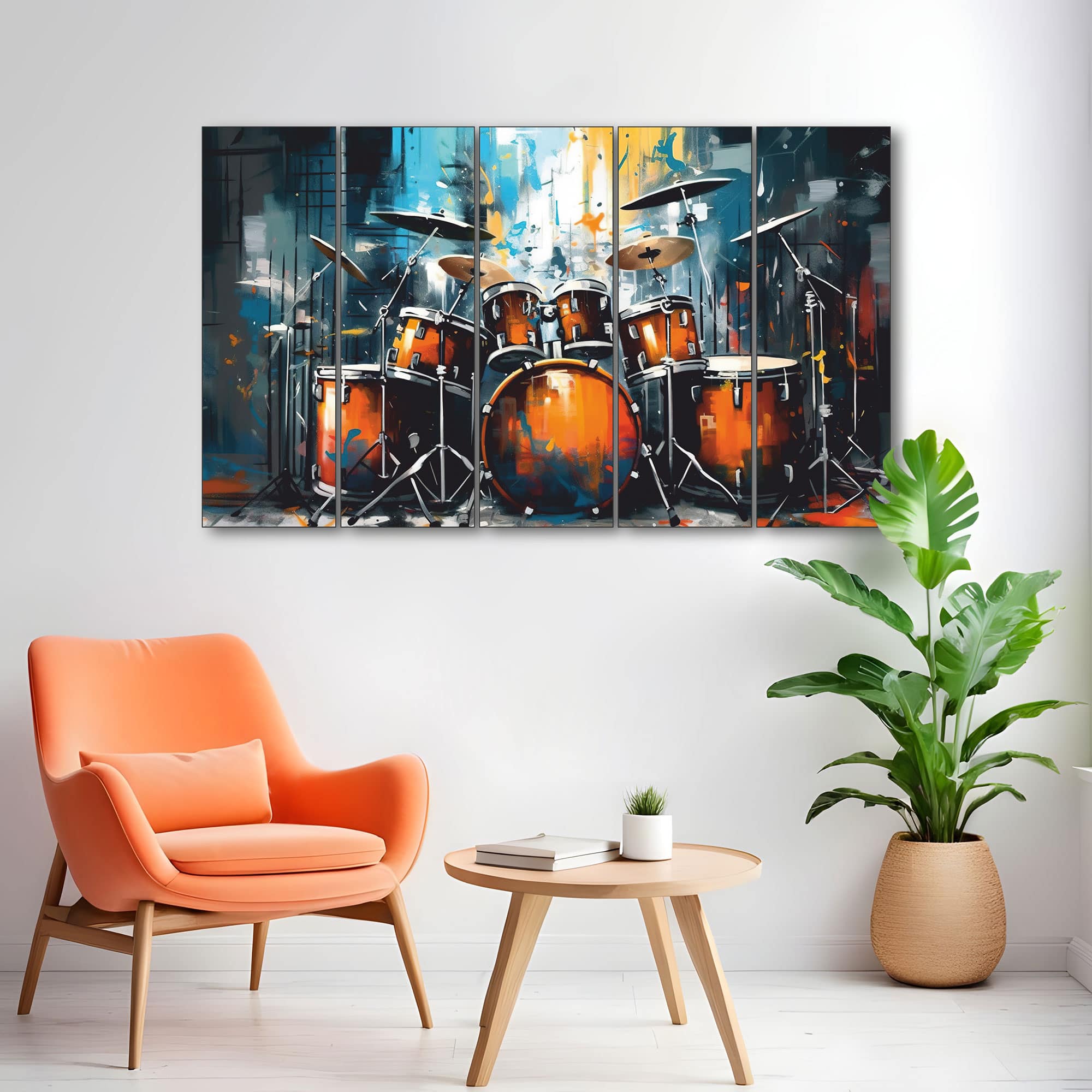 The Castle Decor Colour Music Drum Kit Wall Art Set of 5 27x48 Inch - The Castle Decor